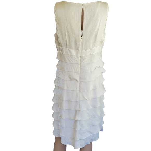 VTG Adrianna Papell Beaded Sleeveless Dress Women's 10 Rayon Ivory Lined Ruffles - Picture 10 of 15